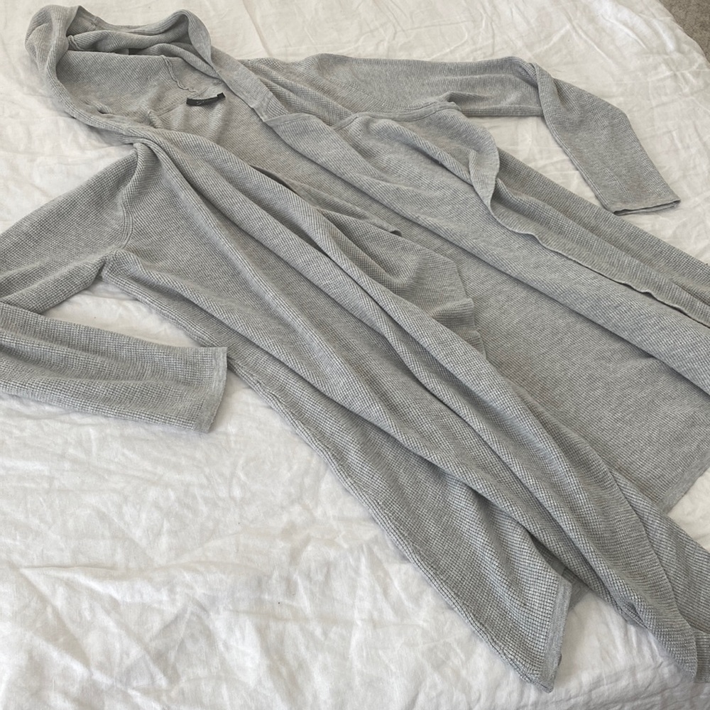 gray cascading long cardigan